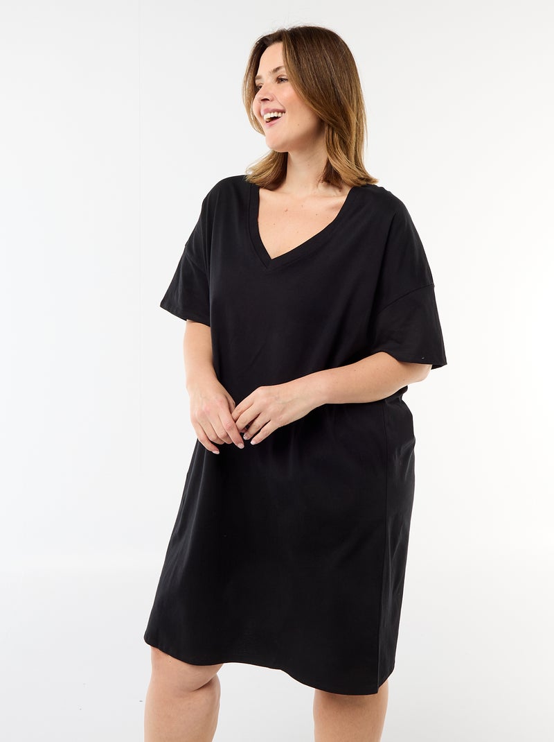 Vestido T-shirt Curto de Manga Curta Preto - Kiabi