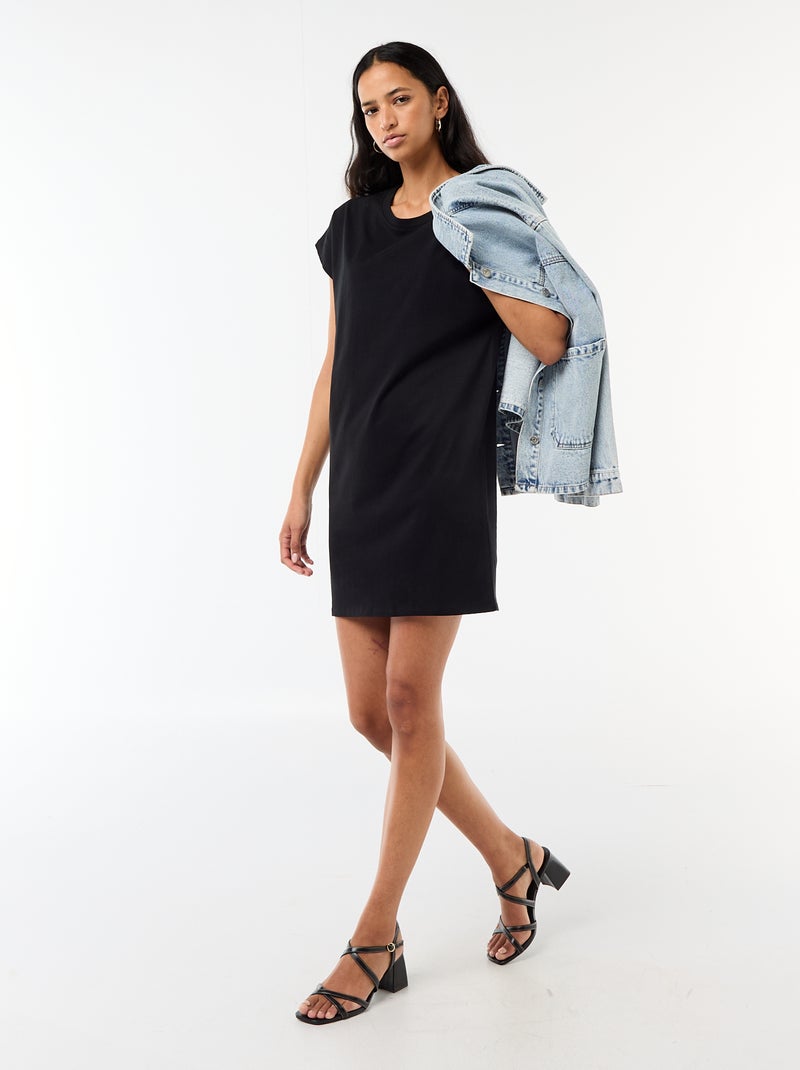 Vestido T-shirt Curto de Manga Curta Preto - Kiabi
