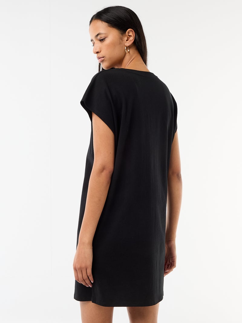 Vestido T-shirt Curto de Manga Curta Preto - Kiabi
