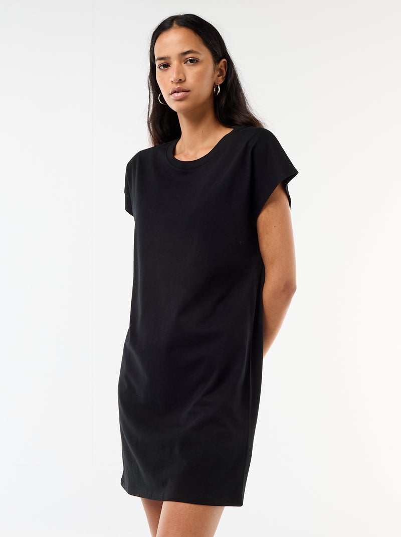 Vestido T-shirt Curto de Manga Curta Preto - Kiabi