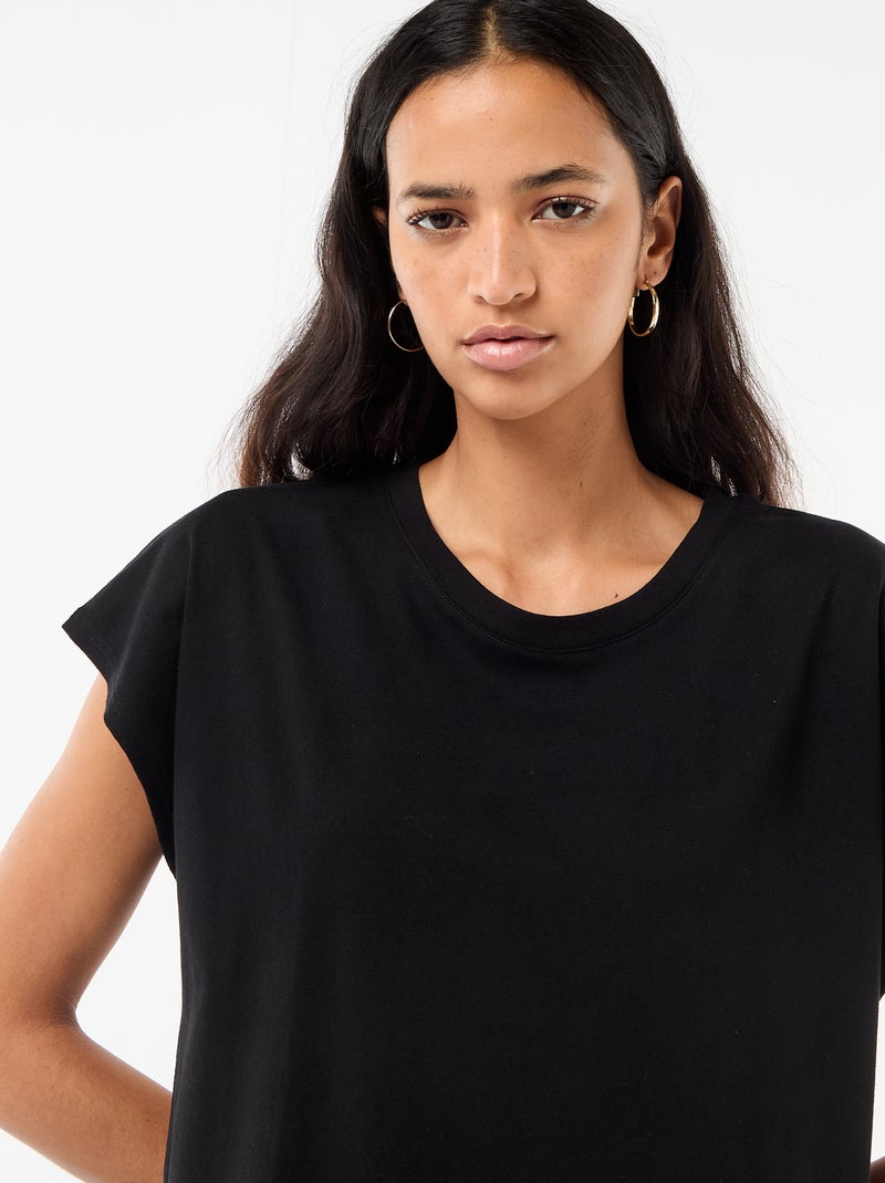 Vestido T-shirt Curto de Manga Curta Preto - Kiabi