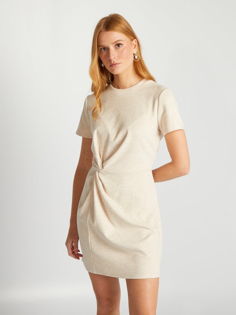 Vestido t-shirt liso nervurado BEGE - Kiabi