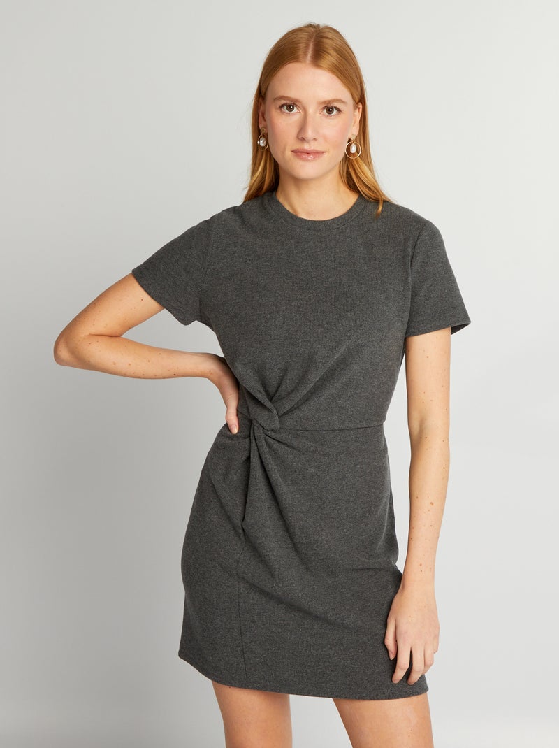 Vestido t-shirt liso nervurado CINZA - Kiabi