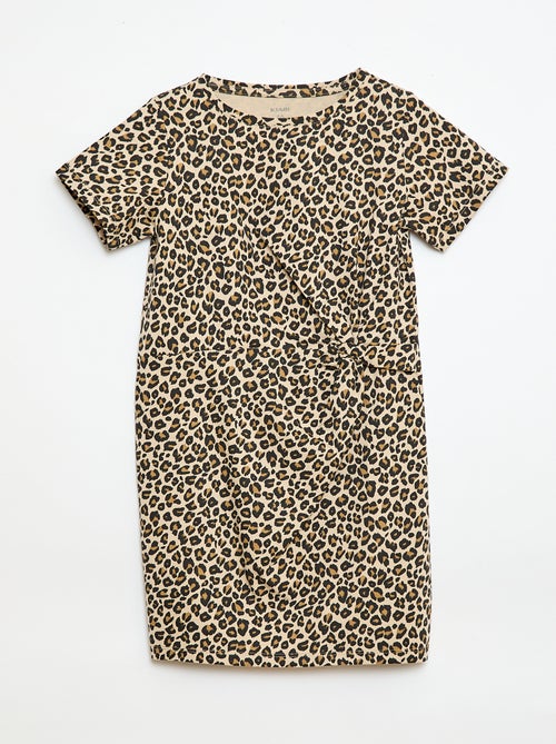 Vestido T-shirt Midi com Laço Decorativo na Frente - Kiabi