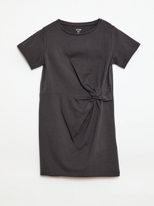 Vestido T-shirt Midi com Laço Decorativo na Frente - Kiabi