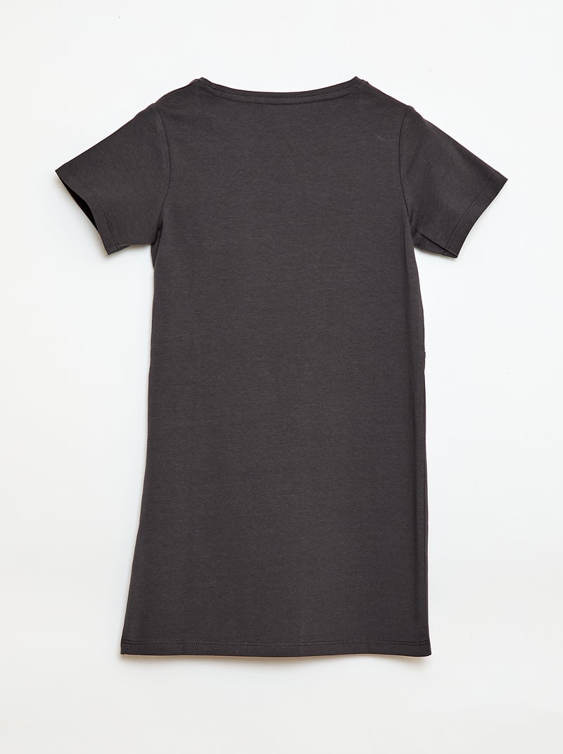 Vestido T-shirt Midi com Laço Decorativo na Frente Preto - Kiabi