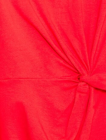 Vestido T-shirt Midi com Laço Decorativo na Frente