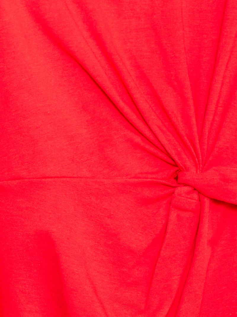Vestido T-shirt Midi com Laço Decorativo na Frente Vermelho - Kiabi
