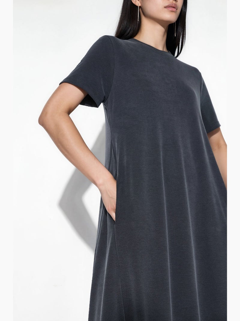 Vestido t-shirt midi direito em jersey busem Cinza-preto - Kiabi