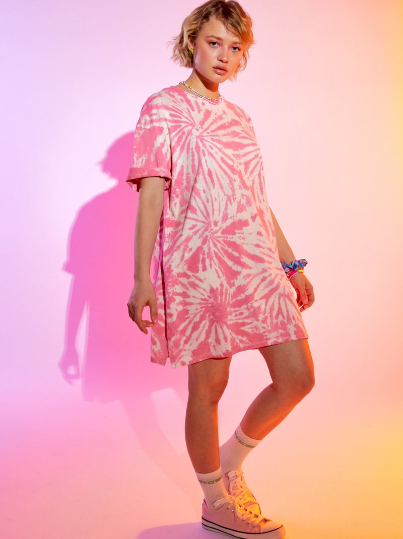Vestido t-shirt tie and die BRANCO - Kiabi