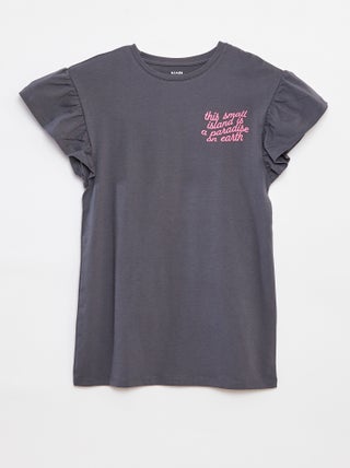 Vestido t-shirt tie and dye com mangas com folhos