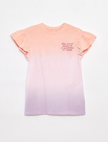 Vestido t-shirt tie and dye com mangas com folhos