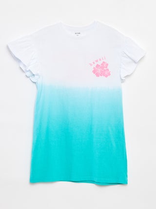 Vestido t-shirt tie and dye com mangas com folhos
