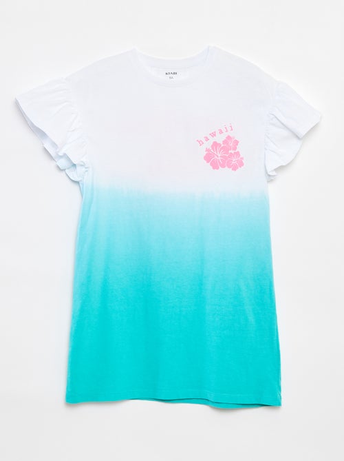 Vestido t-shirt tie and dye com mangas com folhos - Kiabi