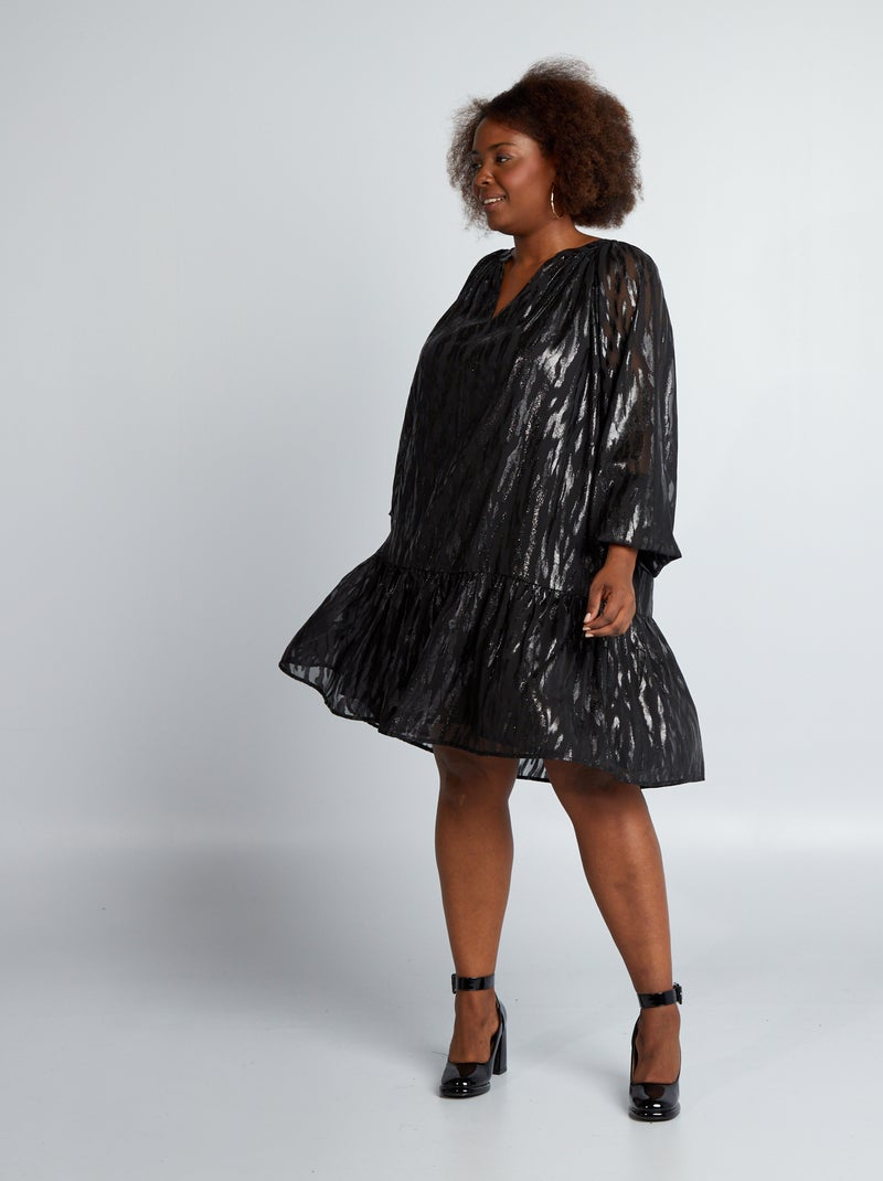 Vestido tipo balão em malha acetinada Preto - Kiabi