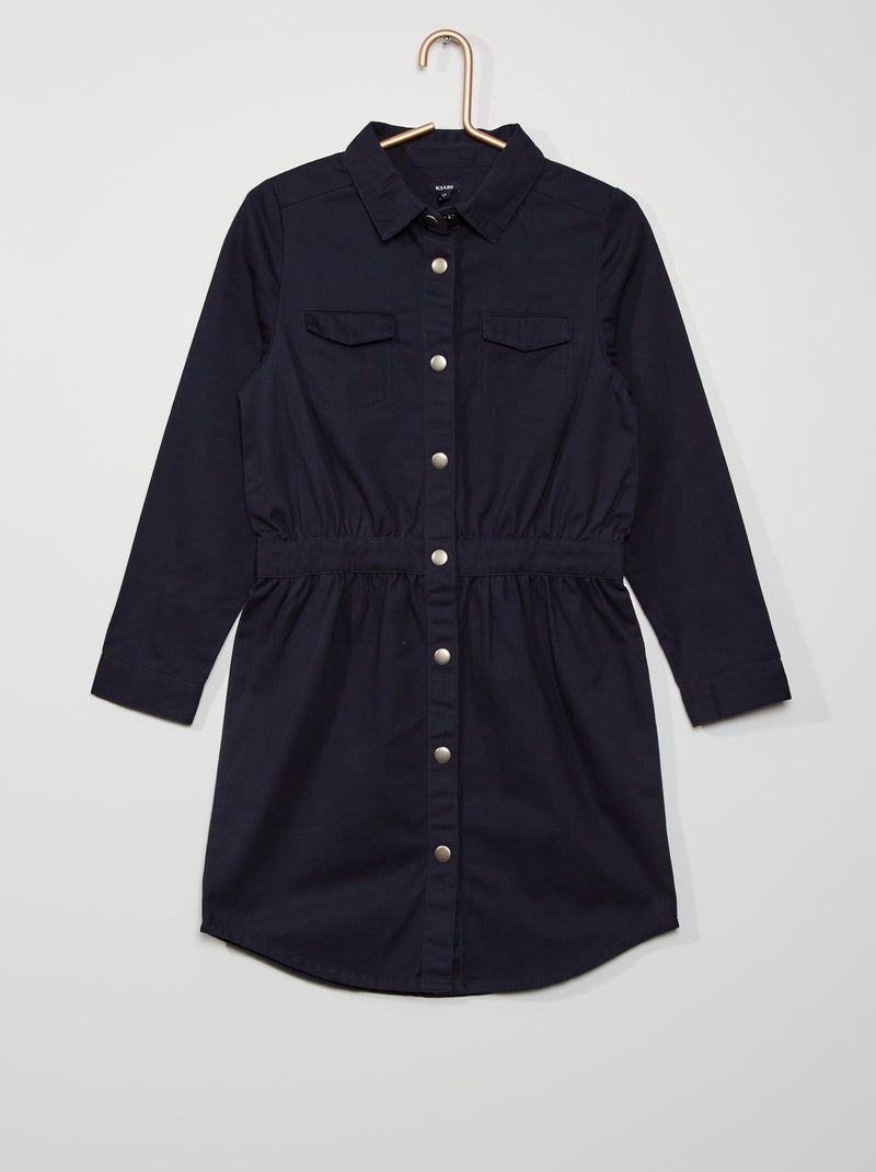 Vestido tipo camisa de algodão Azul Marinho - Kiabi
