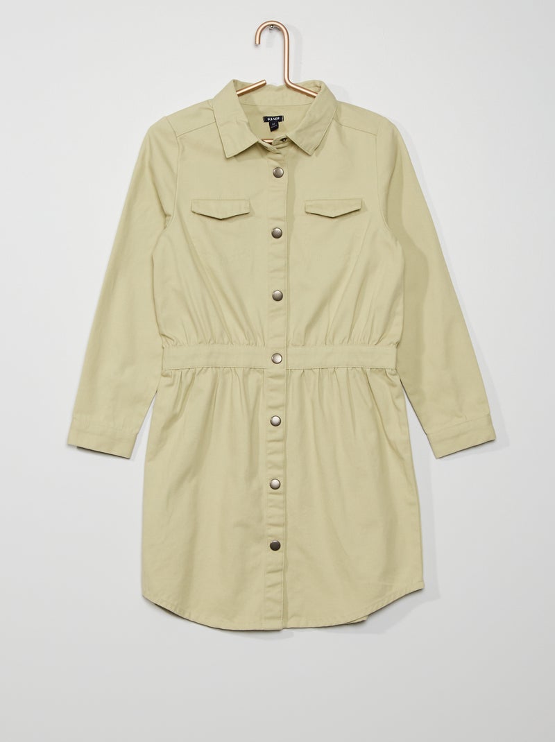 Vestido tipo camisa de algodão bege - Kiabi