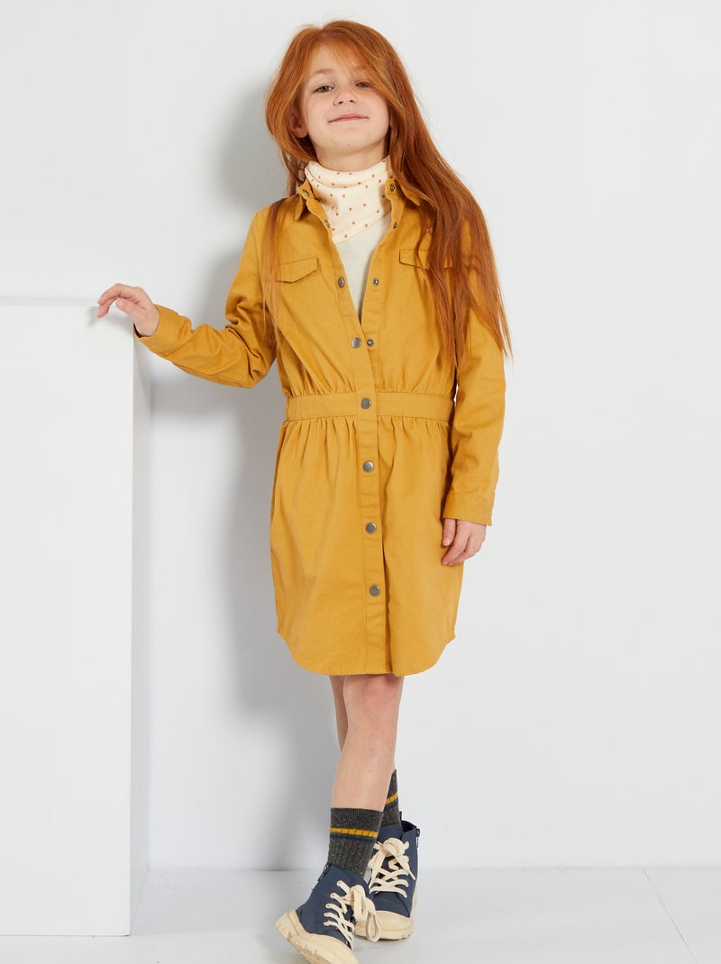 Vestido tipo camisa de algodão BEGE - Kiabi
