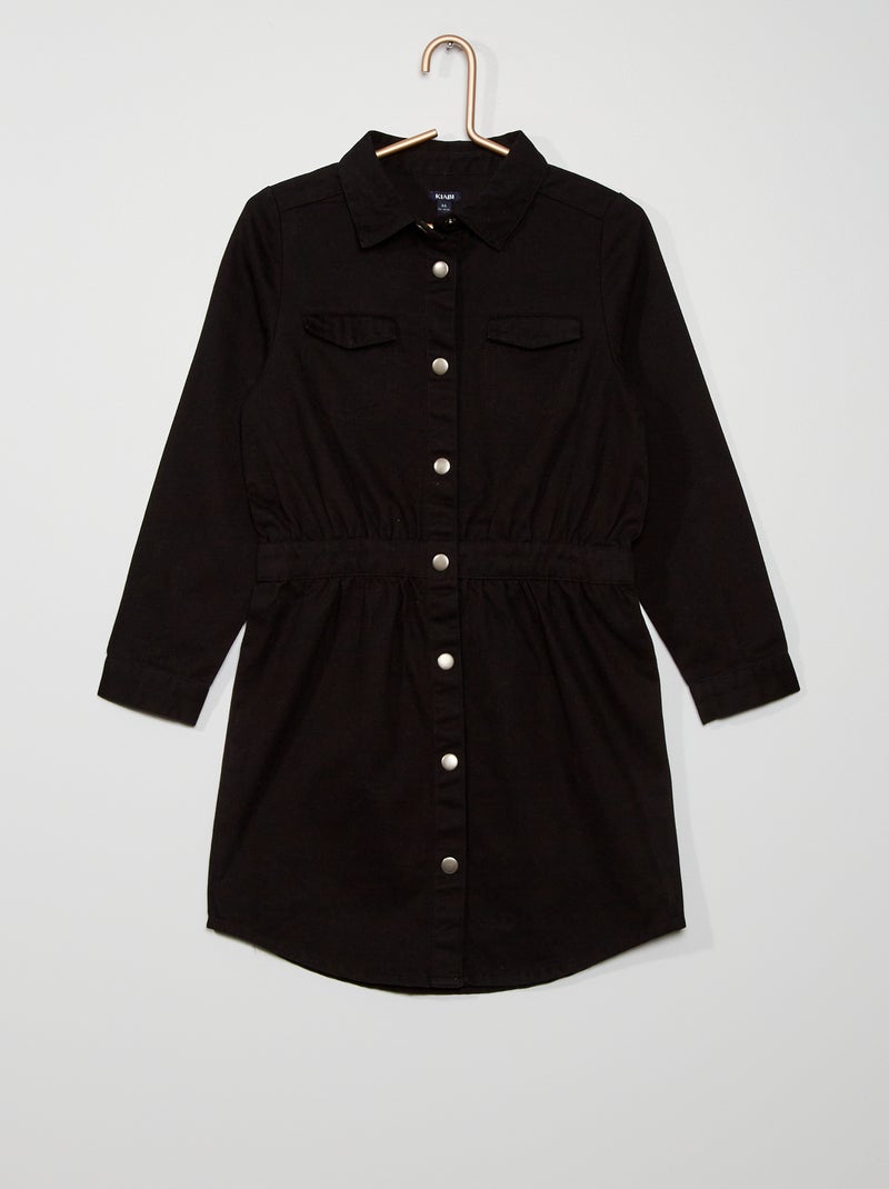 Vestido tipo camisa de algodão Preto - Kiabi