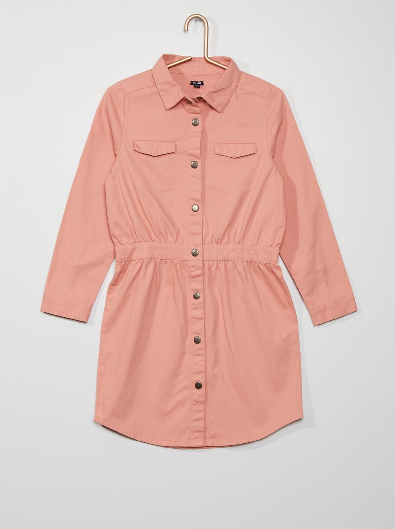 Vestido tipo camisa de algodão ROSA - Kiabi