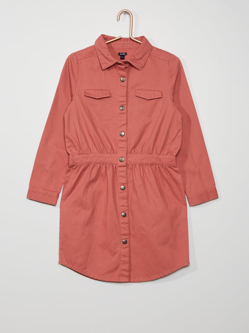 Vestido tipo camisa de algodão ROSA - Kiabi