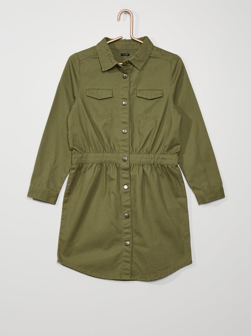 Vestido tipo camisa de algodão Verde Lichene - Kiabi