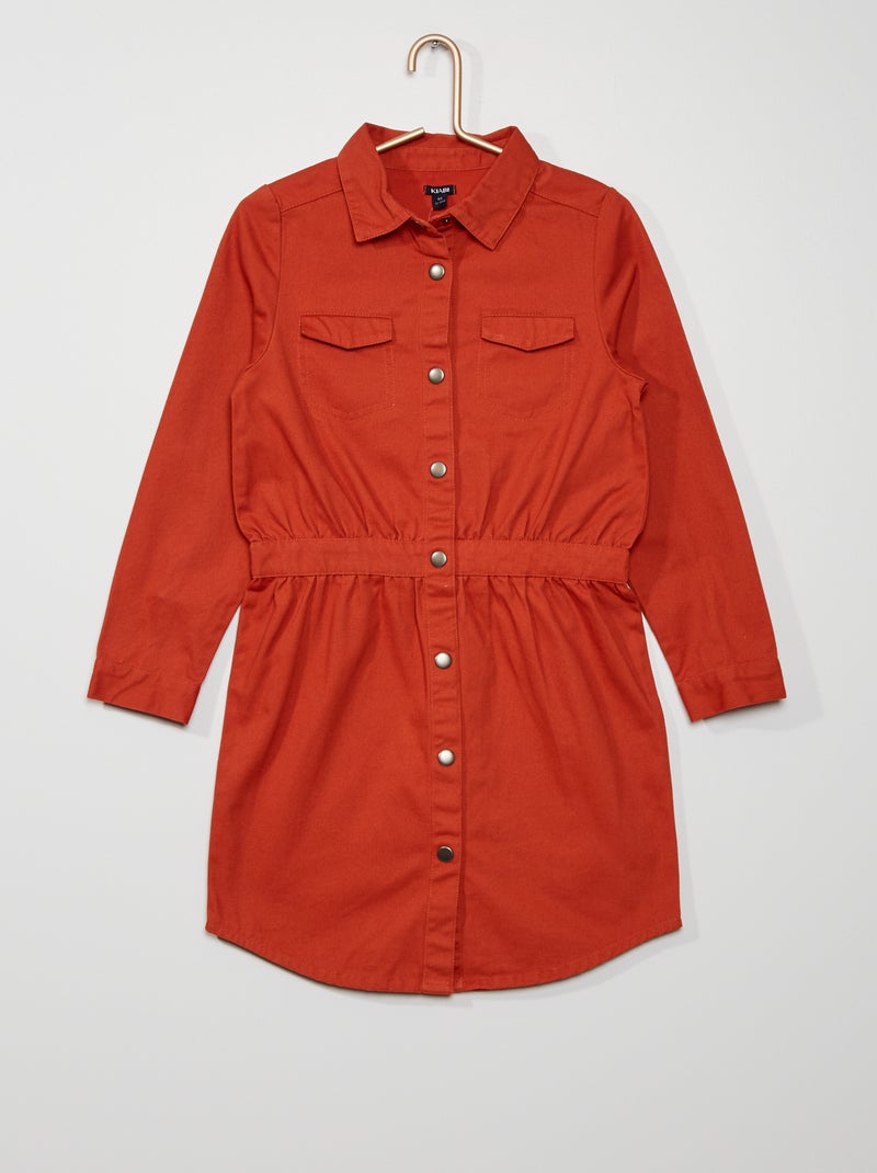 Vestido tipo camisa de algodão Vermelho Tijolo - Kiabi