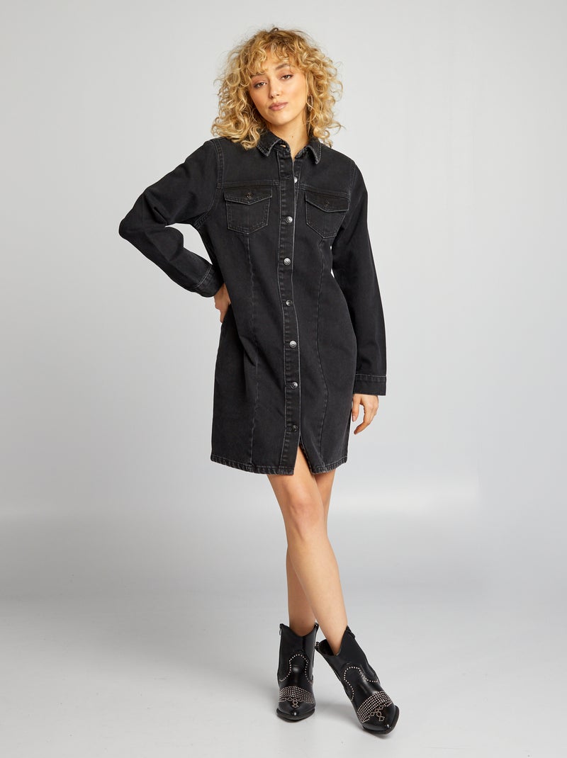 Vestido tipo casaco de ganga CINZA - Kiabi