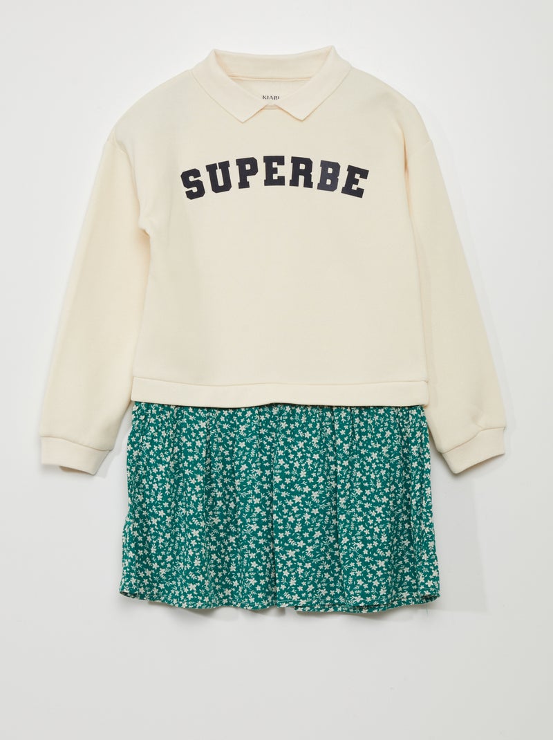 Vestido tipo sweatshirt 2 em 1 estampado BRANCO - Kiabi