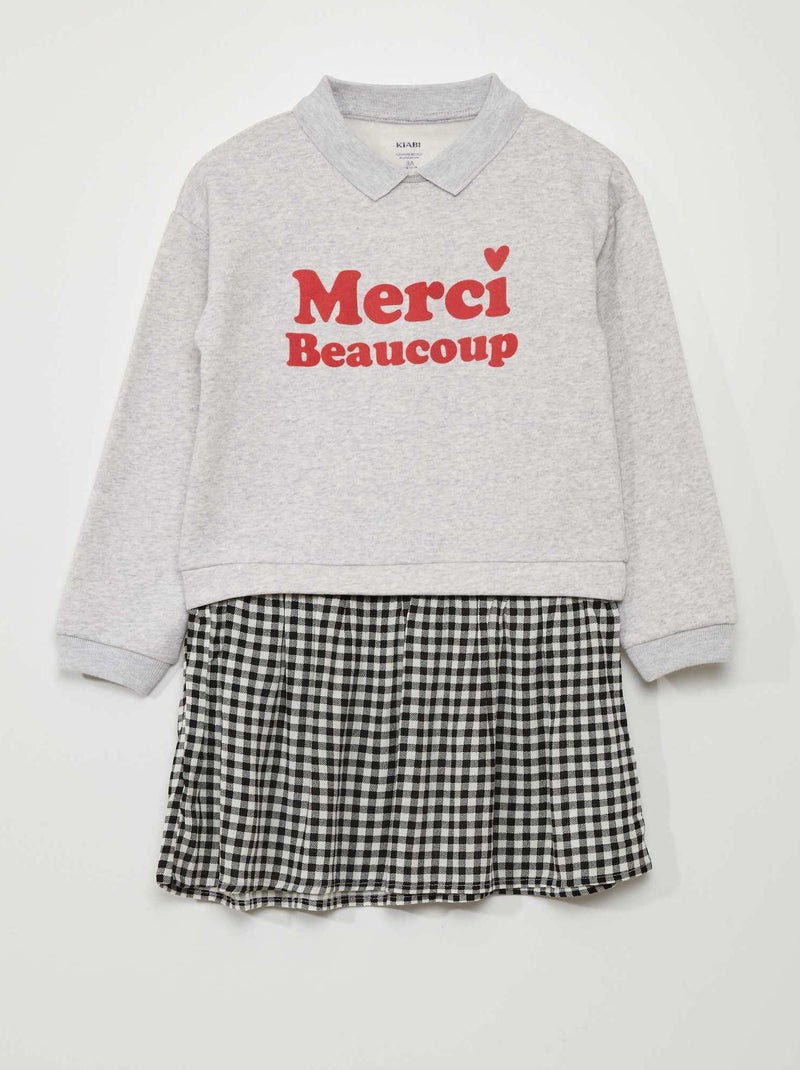 Vestido tipo sweatshirt 2 em 1 estampado CINZA - Kiabi
