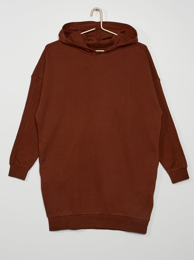 Vestido tipo sweatshirt com capuz CASTANHO - Kiabi