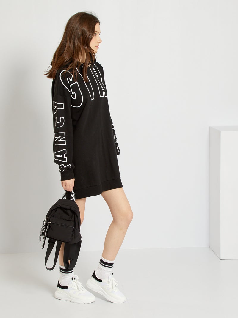 Vestido tipo sweatshirt com capuz Preto - Kiabi