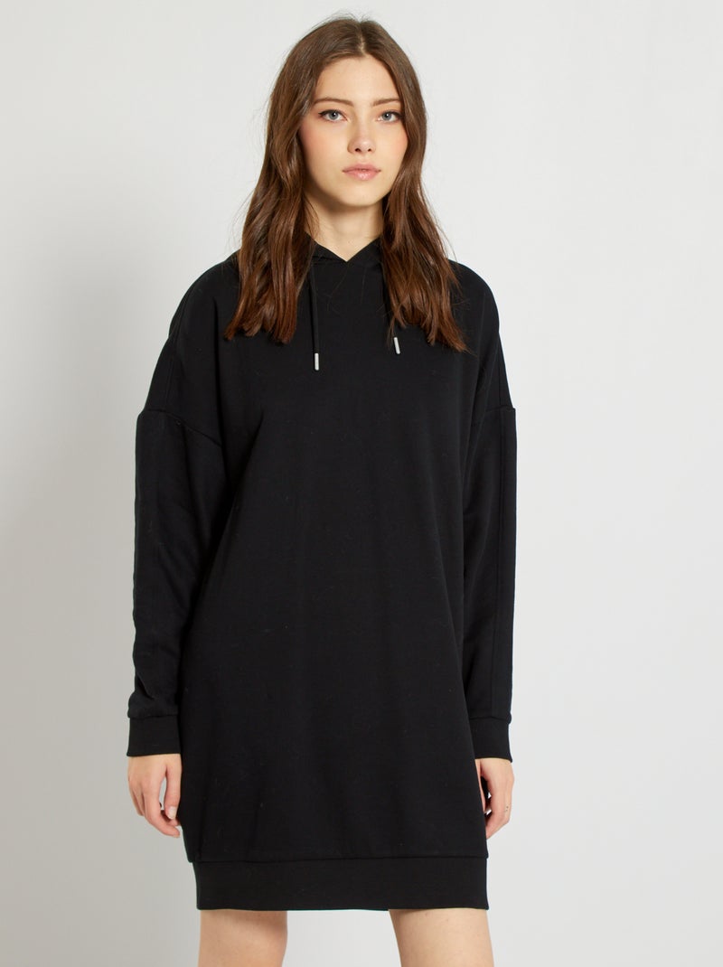 Vestido tipo sweatshirt com capuz Preto - Kiabi
