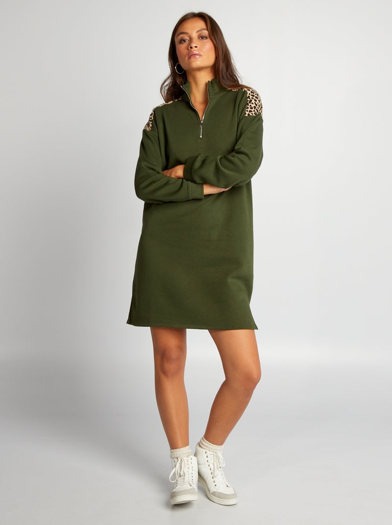 Vestido tipo sweatshirt com detalhe de leopardo VERDE - Kiabi
