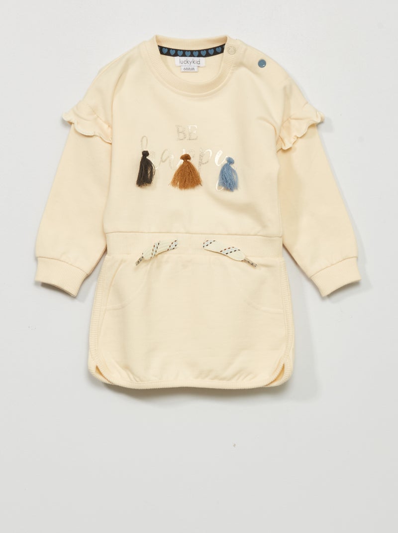 Vestido tipo sweatshirt com estampado à frente BEGE - Kiabi