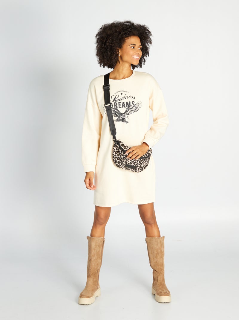 Vestido tipo sweatshirt com estampado BRANCO - Kiabi