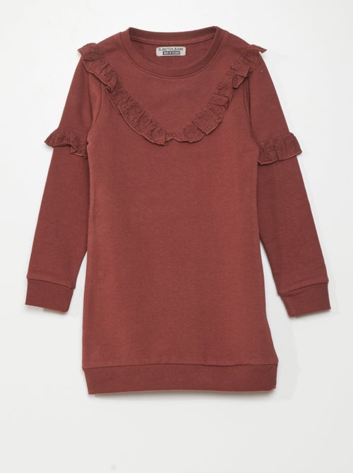 Vestido tipo sweatshirt com folhos - Kiabi