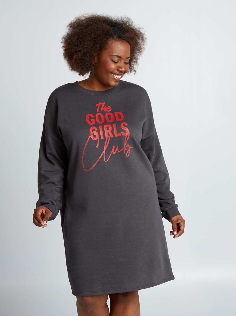 Vestido tipo sweatshirt com mensagem PRETO - Kiabi