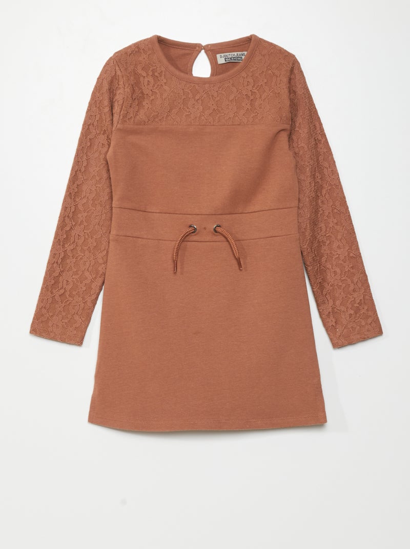 Vestido tipo sweatshirt com renda Marrom - Kiabi