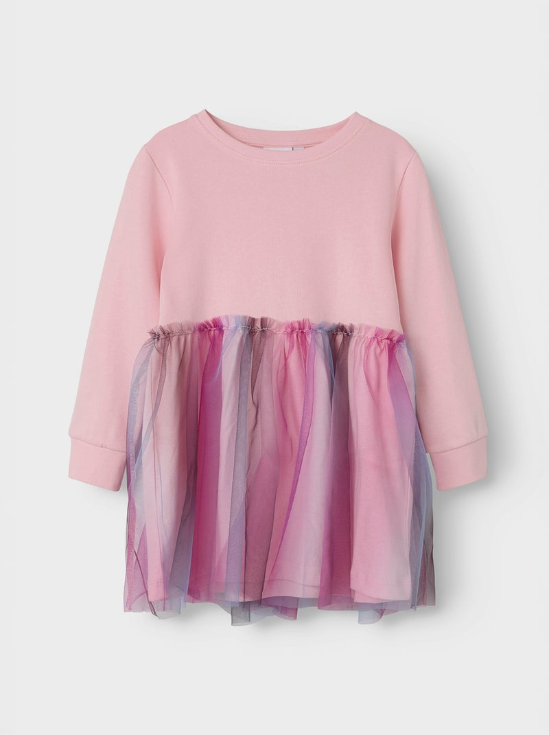 Vestido tipo sweatshirt com tule - Guppy Rosa - Kiabi