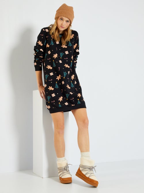 Vestido tipo sweatshirt em moletão estampado - Kiabi