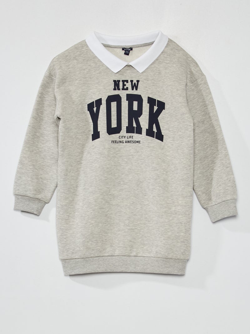Vestido tipo sweatshirt em moletão 'New York' Cinza - Kiabi