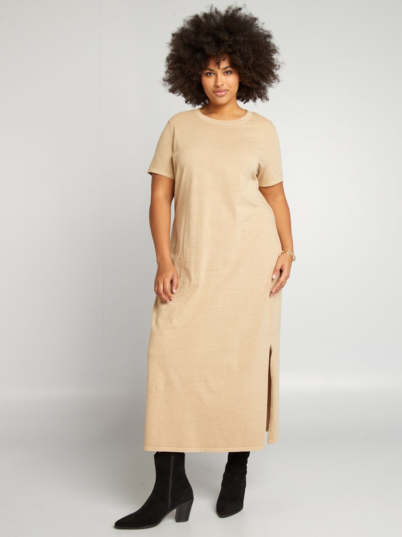Vestido tipo t-shirt com efeito deslavado BEGE - Kiabi