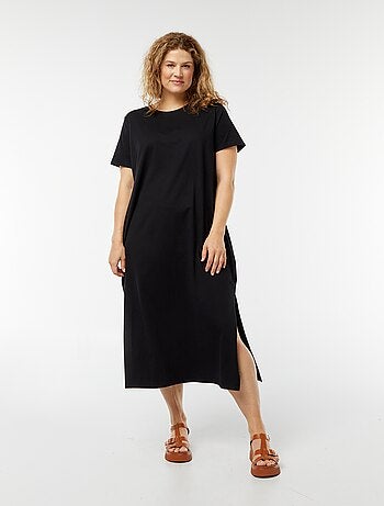 Vestido tipo t-shirt comprido com mangas curtas lisas