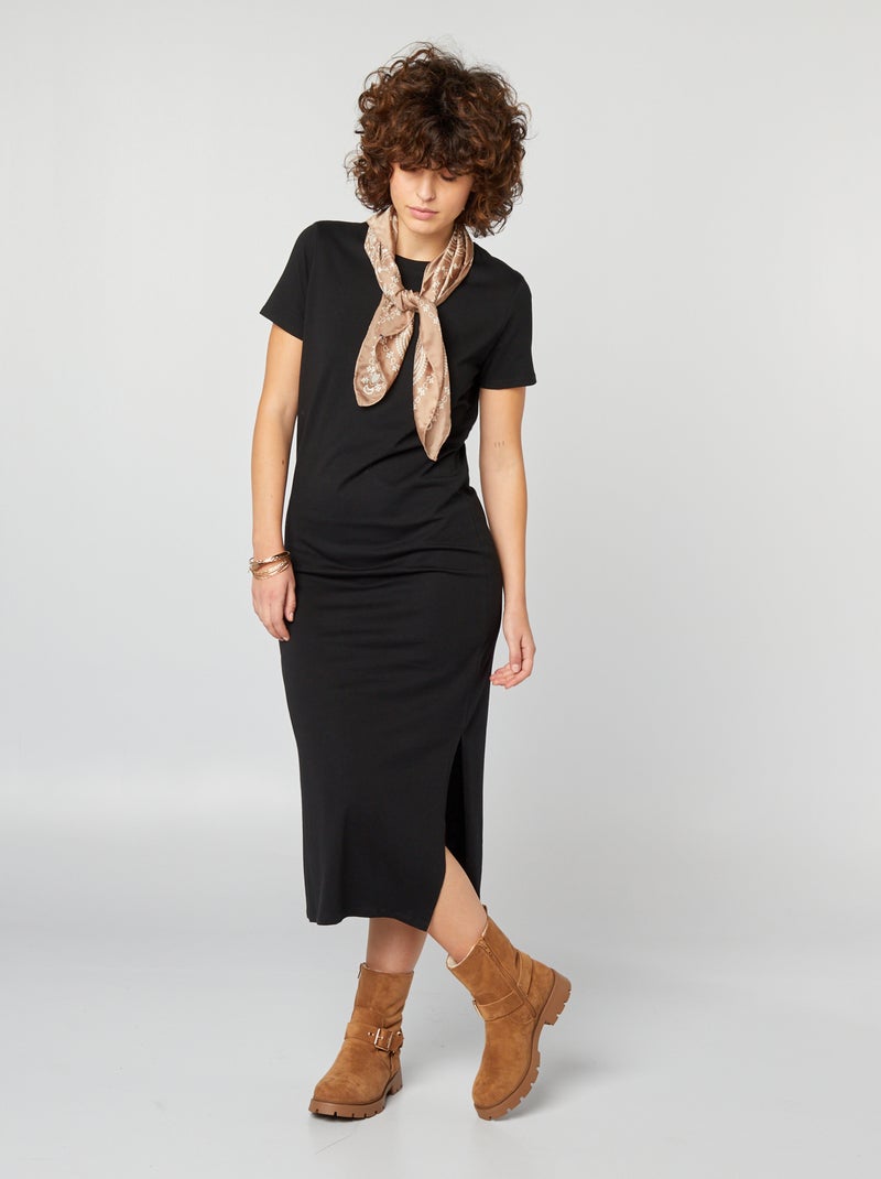 Vestido tipo t-shirt comprido PRETO - Kiabi