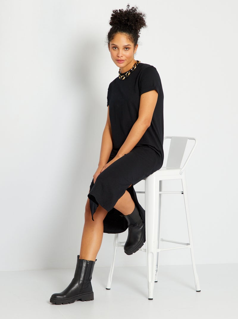 Vestido tipo t-shirt comprido Preto - Kiabi