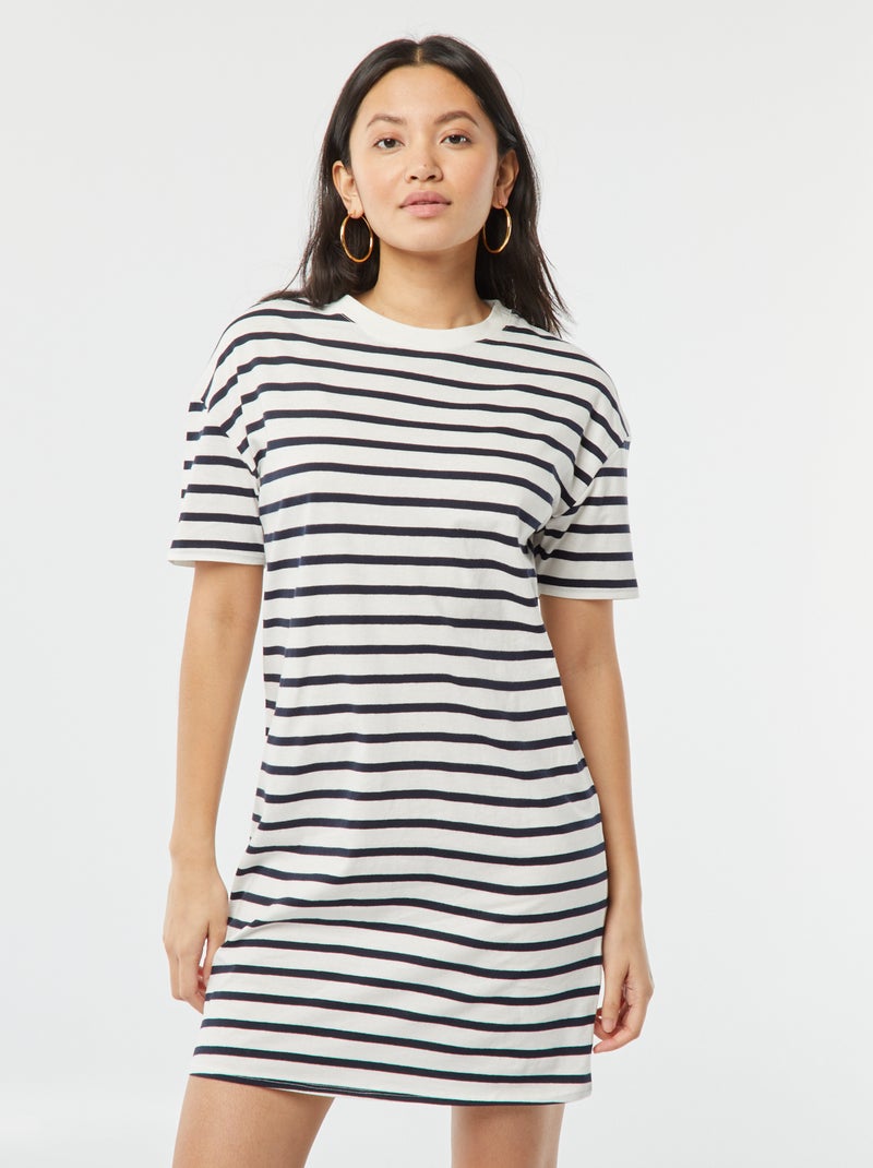 Vestido tipo t-shirt de algodão BRANCO - Kiabi