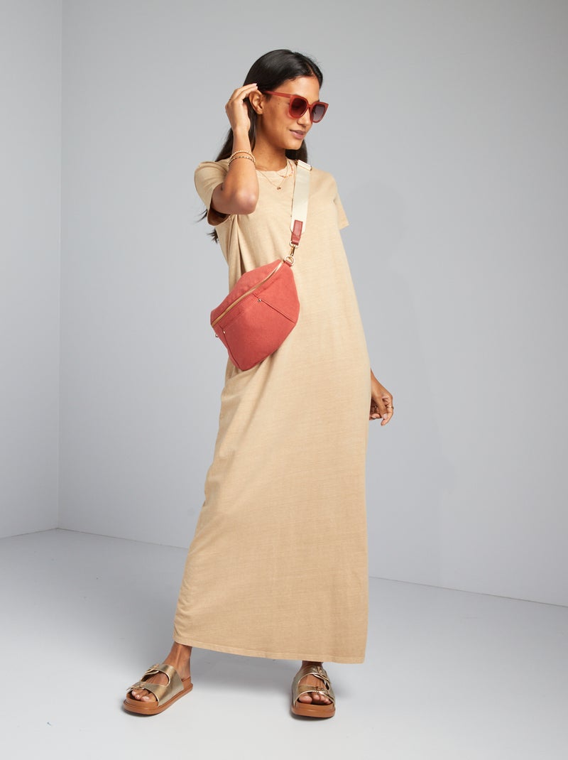 Vestido tipo t-shirt maxi BEGE - Kiabi