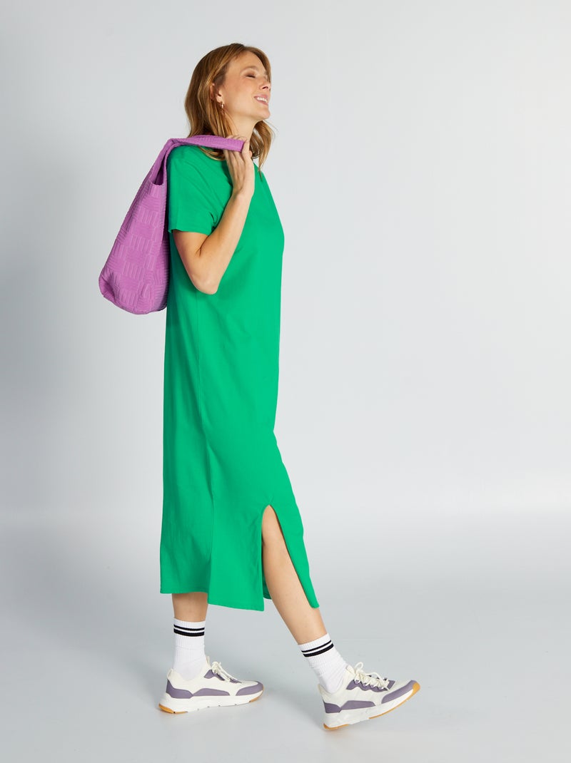 Vestido tipo t-shirt pelo joelho em jersey Verde - Kiabi