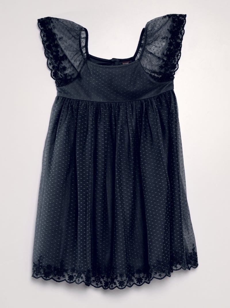 Vestido trapézio em tule a ponto cheio AZUL - Kiabi